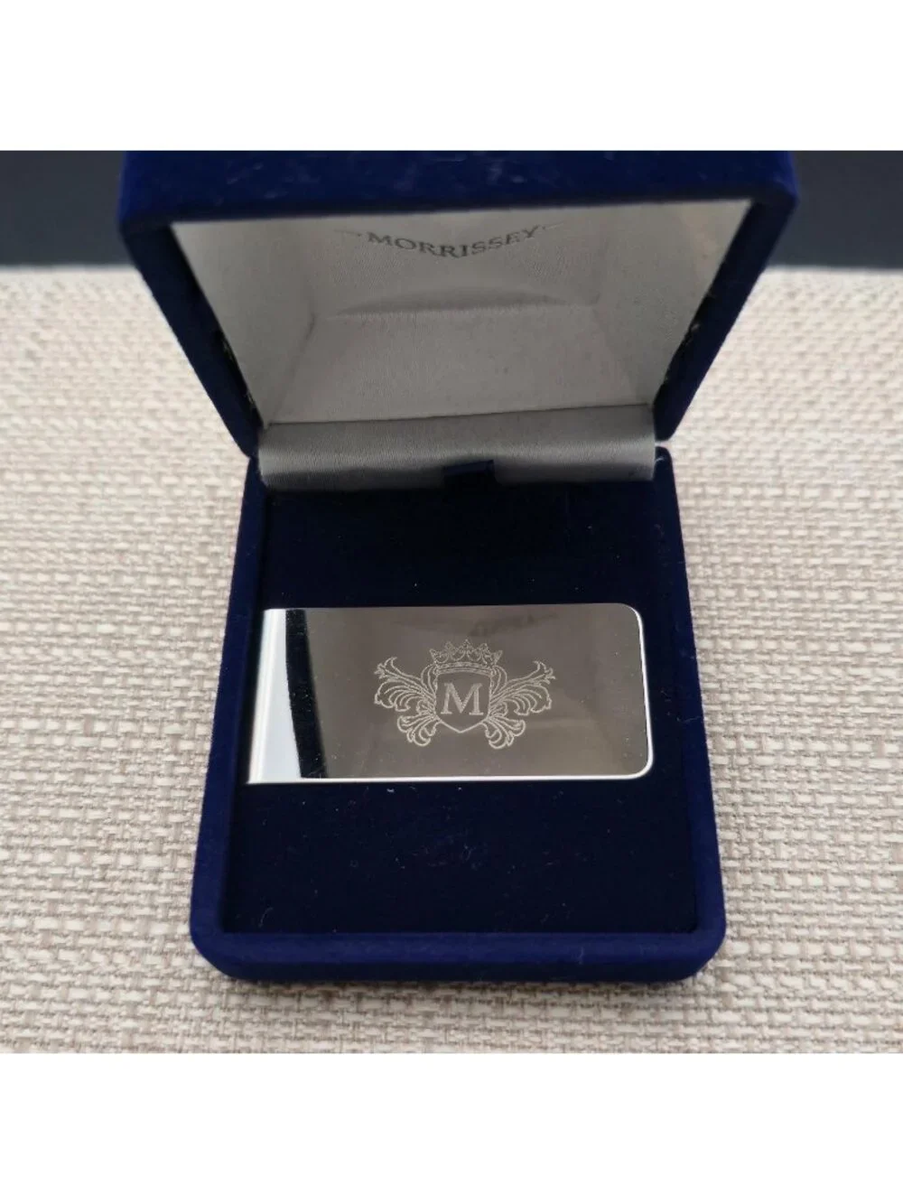 Morrissey Engraved Monogram Letter M Metal Money Clip with Presentation Box B132